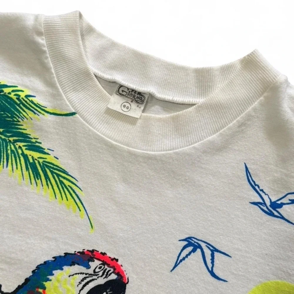 Vintage 90s Brazil Neon Parrot Nature Art Graphic Retro T-shirt L 21x29.5 - Picture 3 of 7